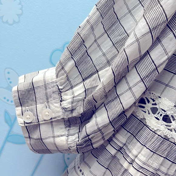 Free People Time Out Plaid Lace Boho White Olive Green Tunic Top Women's Size XS - Picture 10 of 14